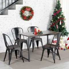 Yaheetech 4PCS Metal Frame and Wood Seat Stackable Dining Chairs with Backrest Footrests