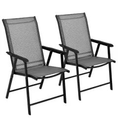 Tangkula 2PCS Folding Chairs Steel Frame Patio Garden Outdoor w/ Armrest & Footrest