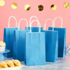 Blue Panda 25-Pack Blue Gift Bags with Handles - Small Paper Treat Bags for Birthday, Wedding, Retail (5.3x3.2x9 In)