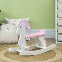 Qaba Little Wooden Rocking Horse Toy for Kids' Imaginative Play, Children's Small Baby Rocking Horse Ride-on Toy for Toddlers 1-3, Pink and White