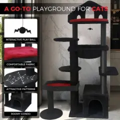 Cat Tree Tower Multi-Level Durable Cat Scratching Post Space Saving Cat Condo Pet Play House for Indoor Cats Black