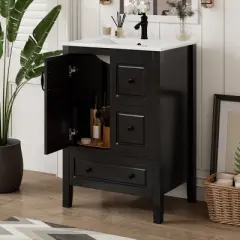 Christopher Knight Home Feldspar Vintage 24" Freestanding Bathroom Vanity with Ceramic Sink