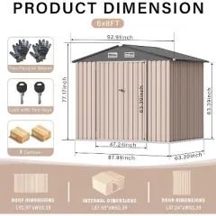Outdoor Metal Sheds 6x8FT, Outdoor Storage Shed Metal Garden Tool Shed for Backyard, Utility Sheds Buildings with Air Vent