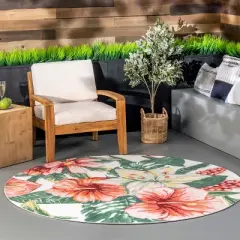 Nuloom Contemporary Floral Sabrina Indoor/Outdoor Patio Area Rug, Round 6', Multi