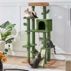 Yaheetech 63" H Multi-Level Cactus Cat Tree, Green/Brown