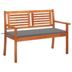 vidaXL Outdoor Patio Bench Loveseat Chair with Cushion Solid Wood Eucalyptus - Gray 47.2"