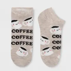 Women's Coffee Socks - Oatmeal 4-10: Lightweight Knit, Banded Cuff, Low Cut, Machine Washable, Fun Food Pattern