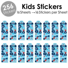 Big Dot of Happiness Shark Zone - Jawsome Shark Birthday Party Favor Kids Stickers - 16 Sheets - 256 Stickers