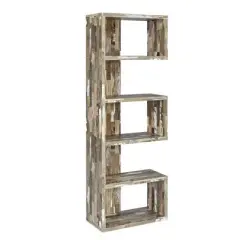 70.75" Modish Wooden Bookcase with Multiple Shelves Gray - Benzara