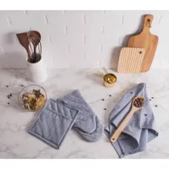 Design Imports Blue Solid Chambray Oven Mitt (Set Of 2)
