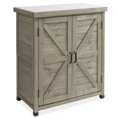 Casafield Outdoor Storage Cabinet and Potting Bench with Metal Tabletop and Storage Cabinet - Wooden Outdoor Garden Patio Workstation Table