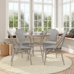 Flash Furniture Marseille Indoor/Outdoor Commercial Bistro 31.5" Table, Textilene, Glass Top with 4 Stack Chairs