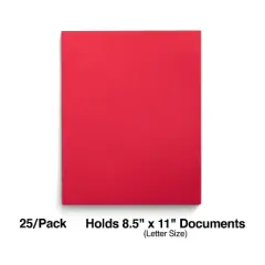 Staples School Grade 2 Pocket Folder with Fasteners Red 25/Box 27540-CC
