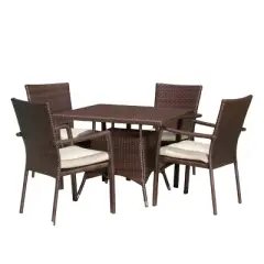Campbell 5pc Wicker Patio Dining Set with Cushions - Multibrown - Christopher Knight Home