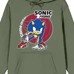 Sonic Prime Come And Get Me Long Sleeve Olive Adult Hooded Sweatshirt