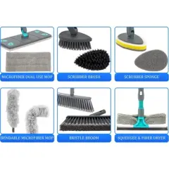 5 Star Super Deals Microfiber Mop &  Broom 7 in 1 Cleaning Tool Mop Broom Bendable Duster 2 in 1 Squeegee & Dryer Tile Scrubber & Scrub Brush Sponge