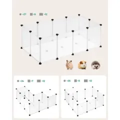 SONGMICS 20 Panels Pet Playpen with Floor, Small Animal Playpen, Pet Fence Indoor, DIY Plastic Enclosure, 49.2 x 24.8 x 16.5 Inches, White