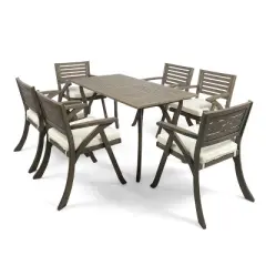 Christopher Knight Home Zachary 7 Piece Patio Dining Set with Acacia Wood Table and Slatted Chairs