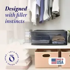 Homz 2 Pack Storage Cart, Wide Body 1 Drawer Plastic Container for Home and Office Organization, Black Frame with Smoke Tint Drawer