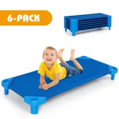 Costway Pack of 6 Kids Stackable Naptime Cot 52" L x 23" W Daycare Rest Mat Coffee/Pink/Blue