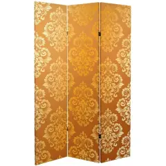 6" Double Sided Baroque Wallpaper Canvas Room Divider Gold - Oriental Furniture