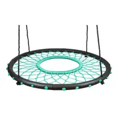 Swinging Money Giant 40 Inch Round Spider Web Fabric Outdoor Backyard Tree Saucer Swing for Kids and Adults, 400 Pound Weight Capacity, Teal