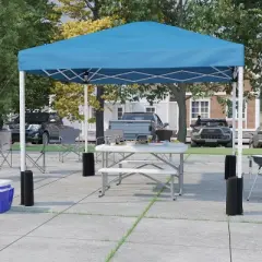 Flash Furniture 10'x10' Pop Up Event Canopy Tent with Wheeled Case and Folding Bench Set - Portable Tailgate, Camping, Event Set