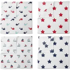 Bacati - Little Sailor Blue/Navy/Red Boys Muslin Swaddling Blankets set of 4