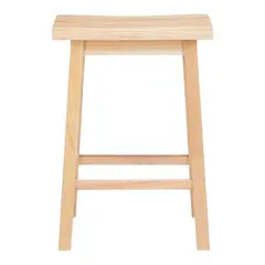 PJ Wood Classic Modern Solid Wood 24 Inch Tall Backless Saddle-Seat Easy Assemble Counter Stool for All Occasions, Natural (1 Piece)