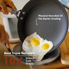 Non Stick Frying Pans 10inch Frying Pan Nonstick with Detachable Wooden Handle, Egg Pan Honeycomb Cast Iron Skillet Pan, Dishwasher Safe