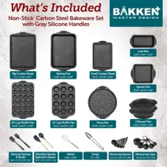 BAKKEN 18-Piece Nonstick Oven Baking Set: Gray Marble Coating, Carbon Steel, Silicone Handles, Dishwasher Safe, PFOA-Free, Professional Quality