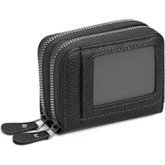 FATMOON RFID Blocking Leather Wallet for Women - Double Zipper Card Holder with ID Window,Large Capacity for Everyday Carry Travel Commuting