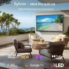 SYLVOX Outdoor TV, 43'' QLED Smart Google TV, IP55 Waterproof, Dolby Atmos HDR, Google Assistant,1000nits Weatherproof Television(Deck Pro QLED 2.0)