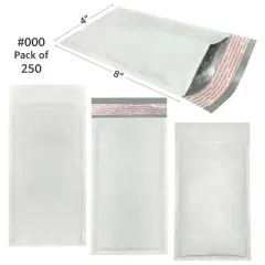 UOFFICE Pack of 250 Poly Bubble Mailer 4x8" - #000 White Self-Sealing Bags