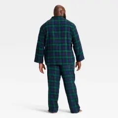 Men's Plaid Flannel Long Sleeve Shirt and Pants Holiday Matching Family Pajama Set - Wondershop&trade; Navy Blue