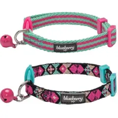 Blueberry Pet Geometric Design Adjustable Breakaway Cat Collar with Bell - Warm & Low - 2pk