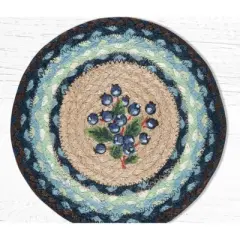 Earth Rugs Round Jute Trivet 10"x10" &ndash; Blueberry Print with Braided Natural Fiber Design