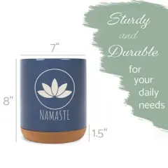 Elanze Designs Yoga Zen Calming Calm Namaste Relaxed Ceramic Cork Bottom Navy Blue Large Capacity Utensil Holder Crock for Countertop Storage, Stylish