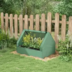 Outsunny Raised Garden Bed with Mini Greenhouse, Outdoor Planter Box