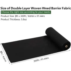 Weed Barrier Landscape Fabric, 3Ft x 300Ft, Heavy Duty 5.8 Oz Woven Geotextile for Weed Control, Garden Ground Cover Mat, Durable, Tear-Resistant