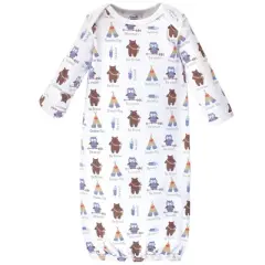 Luvable Friends Baby Boy Cotton Long-Sleeve Gowns 4pk, Blue Bear, 0-6 Months