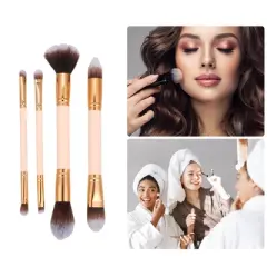 Unique Bargains Dual Ended Makeup Brush Set Pink 4Pcs