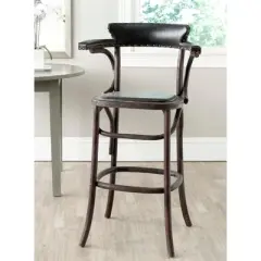 Kenny Bar Stool   Brass Nail Heads - Antique Black - Safavieh