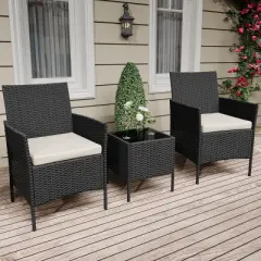 3 Piece Patio Set, PE Rattan Patio Conversation Set, 2 Chairs + Coffee Table, Outdoor Patio Furniture Set for Patio Front Porch Balcony Bistro