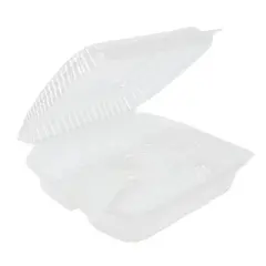 Inno-Pak 9" x 9" x 3" Clamshell Container 3-Compartment Clear RPET - Pack of 100