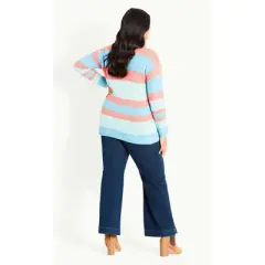 Women's Plus Size Stripe Roll Neck Jumper - pink multi | EVANS