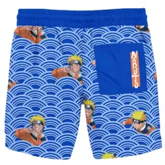 Naruto Character In Waves Boy's Blue Swim Trunks Shorts