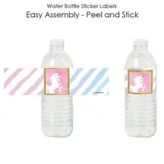 Big Dot of Happiness Rainbow Unicorn - Magical Unicorn Baby Shower or Birthday Party Water Bottle Sticker Labels - Set of 20