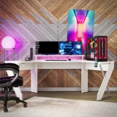 Xtreme Gaming Corner Desk with Riser & Led Light Kit White - NTENSE