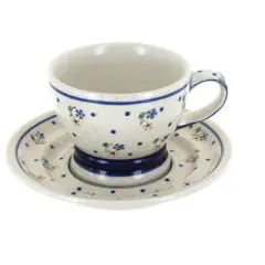 Blue Rose Polish Pottery 1236-1237 Zaklady Pedestal Cup & Saucer